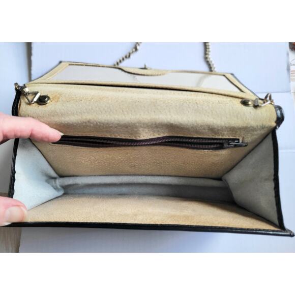 Vintage Pierre Cardin Clutch Shoulder Handbag Structured Black Leather 1970s - Picture 8 of 12